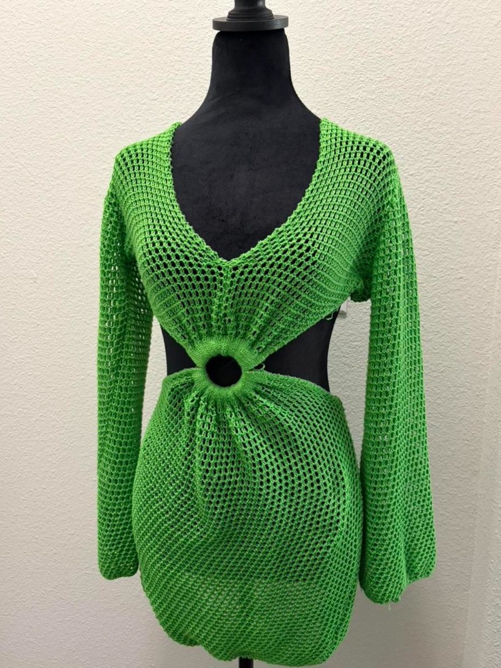 SHEIN Bright Green Crochet Cut-Out Mini Dress